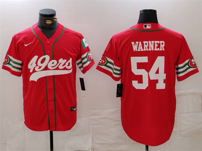 Men's San Francisco 49ers #54 Fred Warner Red With Patch Cool Base Stitched Baseball Jersey Men's San Francisco 49ers #54 Fred Warner Red With Patch Cool Base Stitched Baseball Jersey